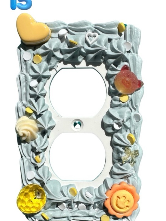 Other - Handmade Decorative Double Outlet Cover - Pastel Blue with Yellow Accents